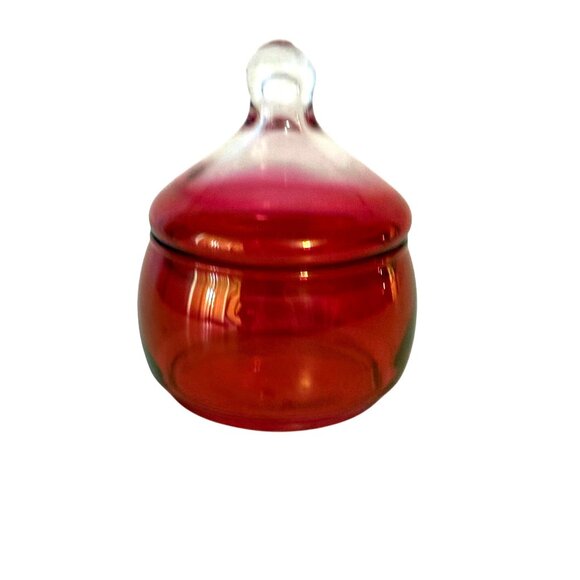 Vintage Imperial Cranberry Glass Jar With Dome Ombre Lid Apothecary Vanity Decor - Picture 3 of 16